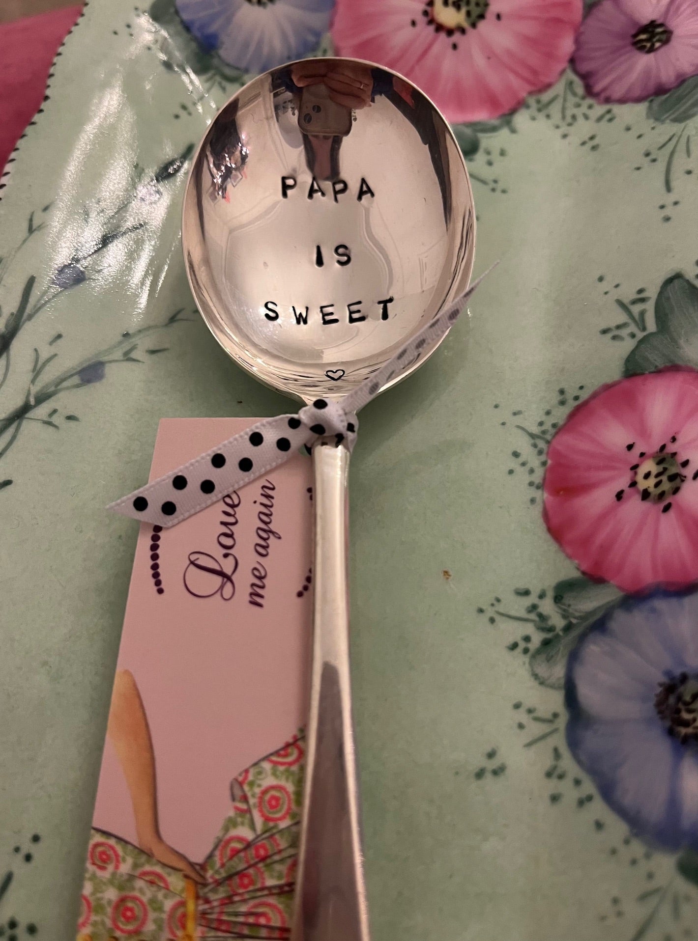 'Papa is Sweet'' - hand stamped vintage large dessert spoon | Sunshine No.1