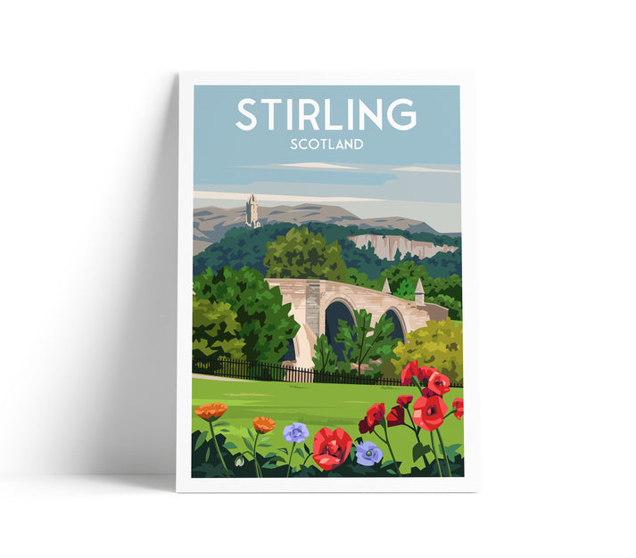 Stirling old bridge and flowers A4 travel poster print