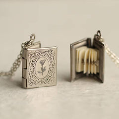 Flower Engraved Book locket necklace (with hidden pages inside!)