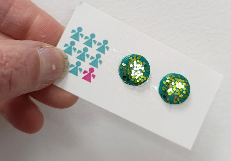 Circle polymer clay studs - jade glitter