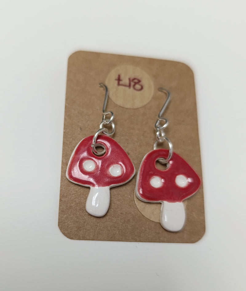 Ceramic toadstool drop earrings