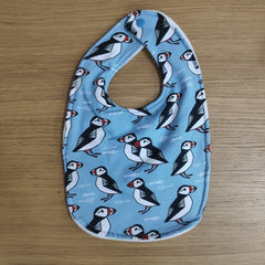 Traditional style bib - geometric puffins print