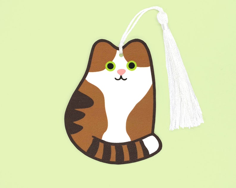 Brown & white tabby cat faux leather bookmark