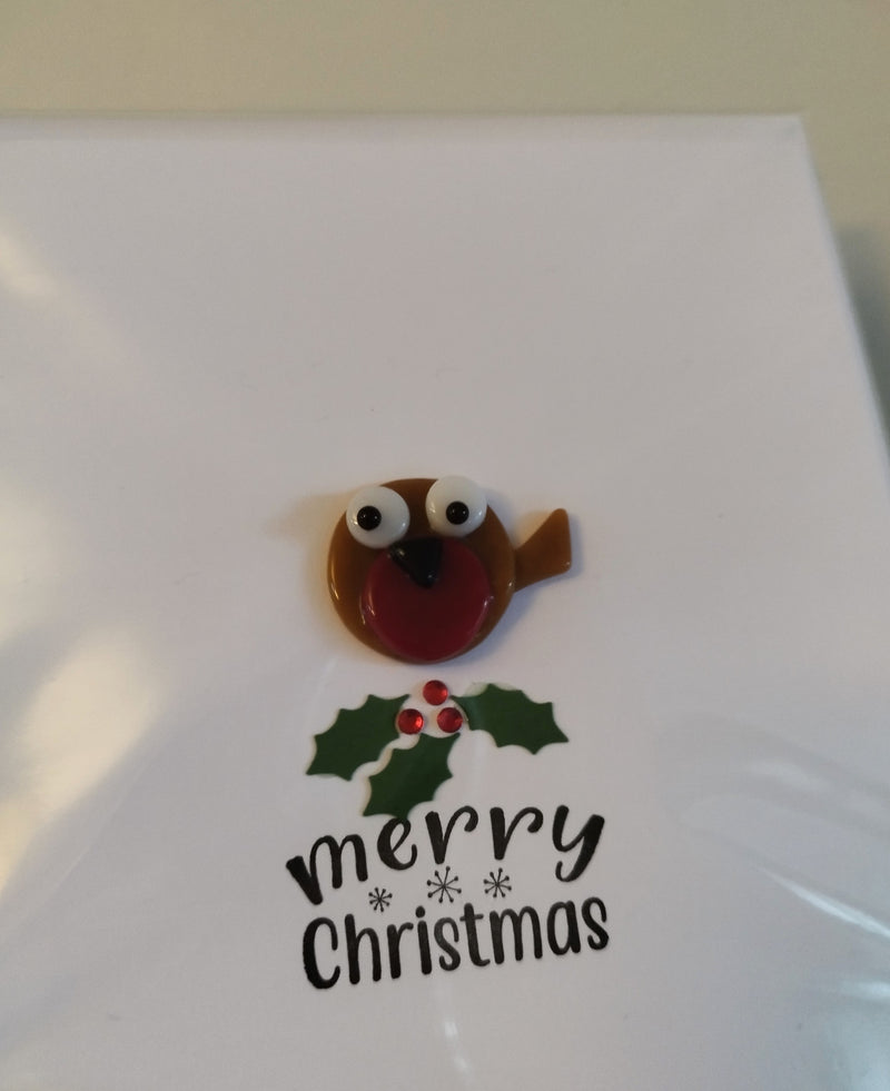 Glass robin Christmas card