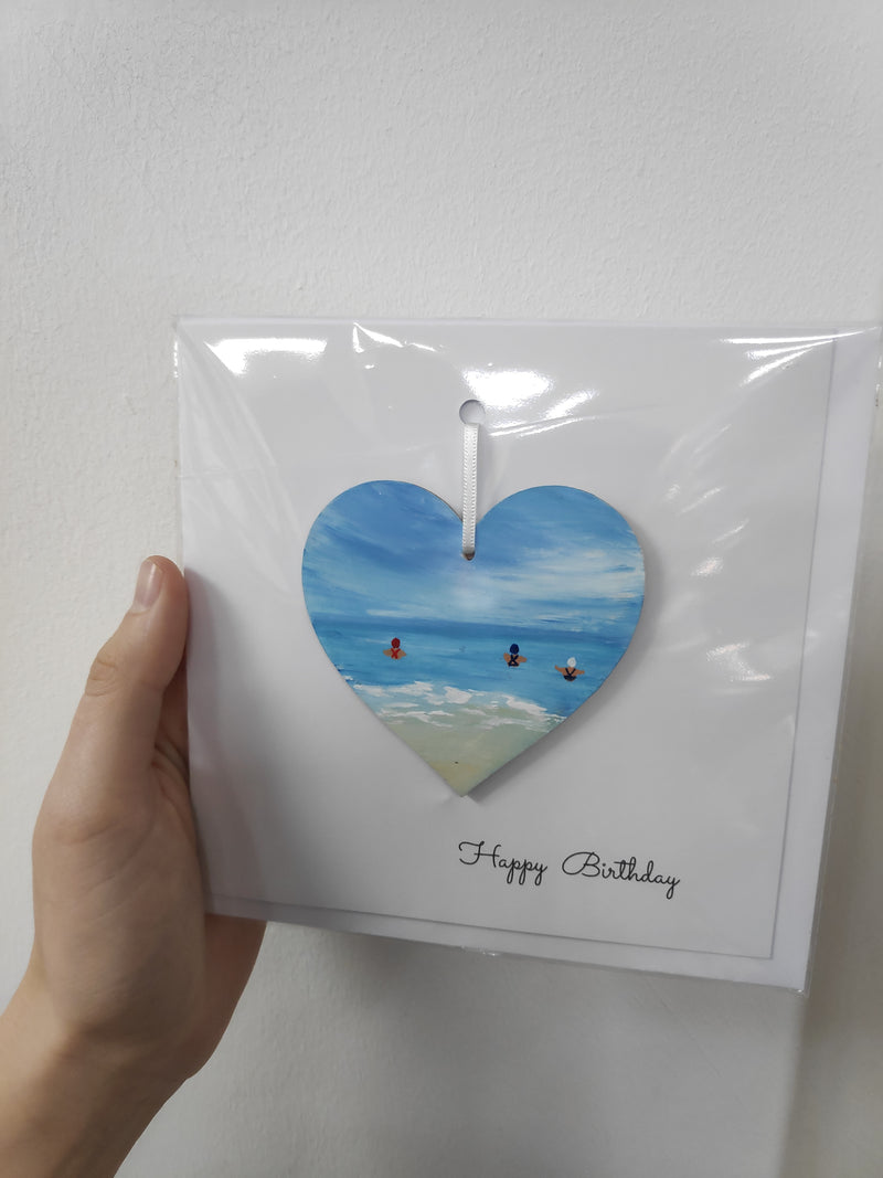 Happy birthday hand painted heart keepsake card