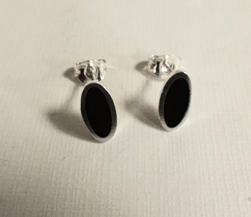 Sterling silver & enamel oval studs - black