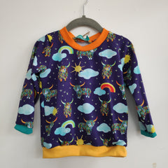Long sleeved baby/child t-shirt - Highland Cows with clouds & rainbows