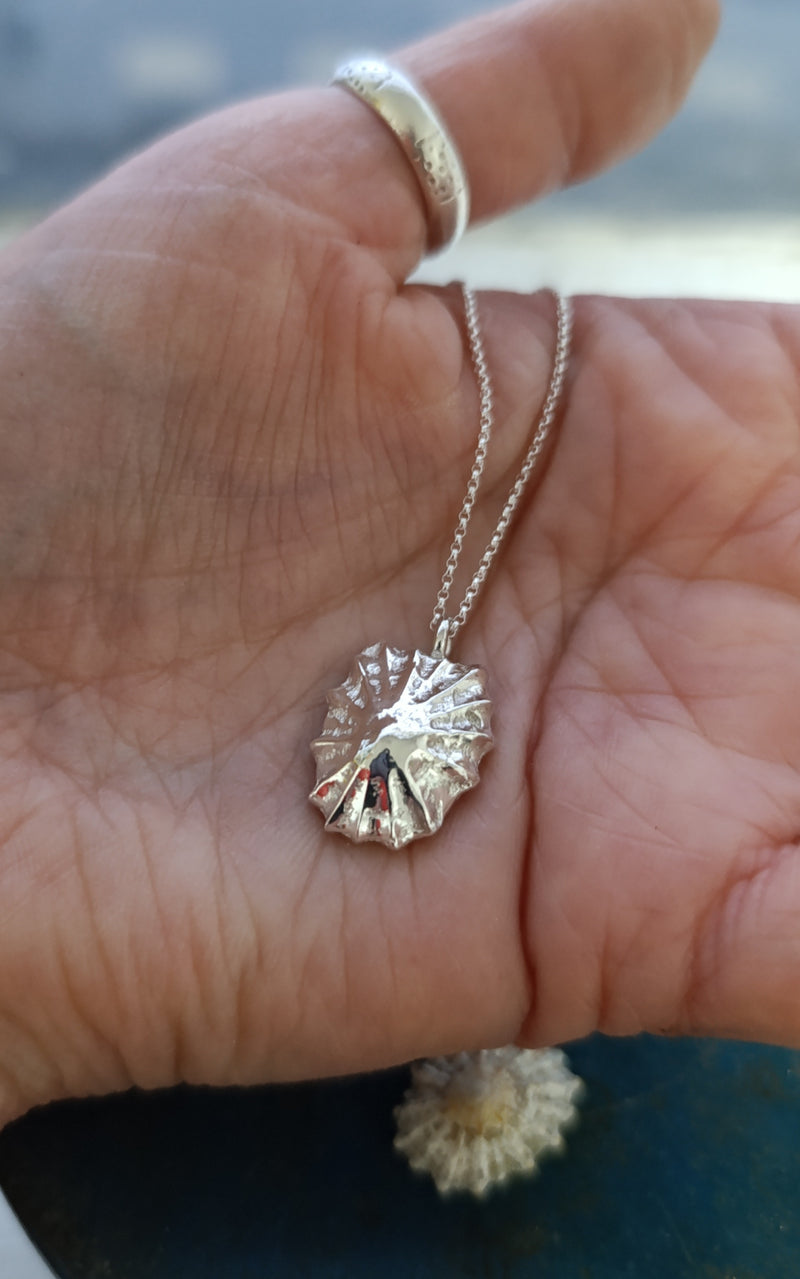 Sterling silver sand cast limpet shell necklace