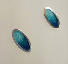 Sterling silver & enamel oval studs - two-tone blues