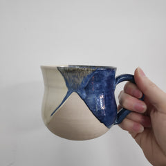 Hand thrown 'Saltire' zig zag blue and cream mugs