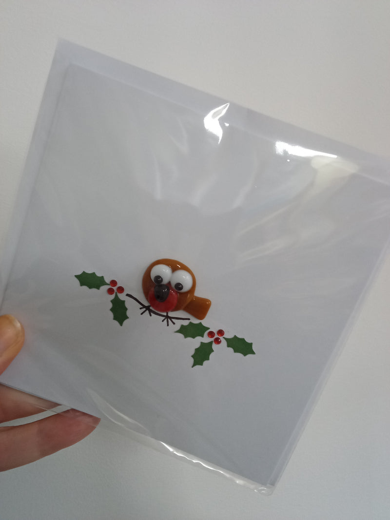 Glass robin Christmas card