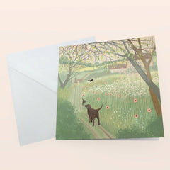 Spring Greens dog walk card