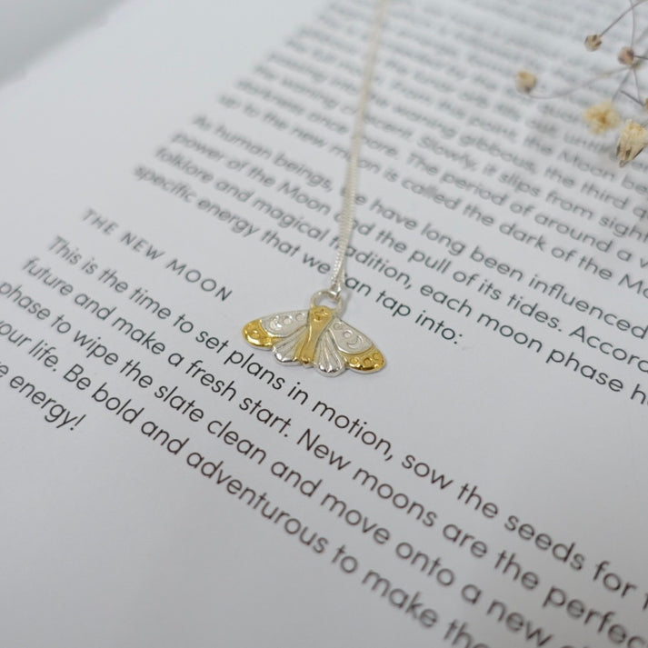 Sterling Silver & 22kt gold moon moth pendant
