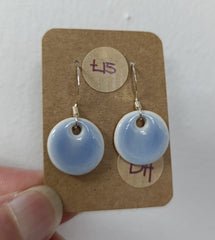 Ceramic pale blue circle drop earrings