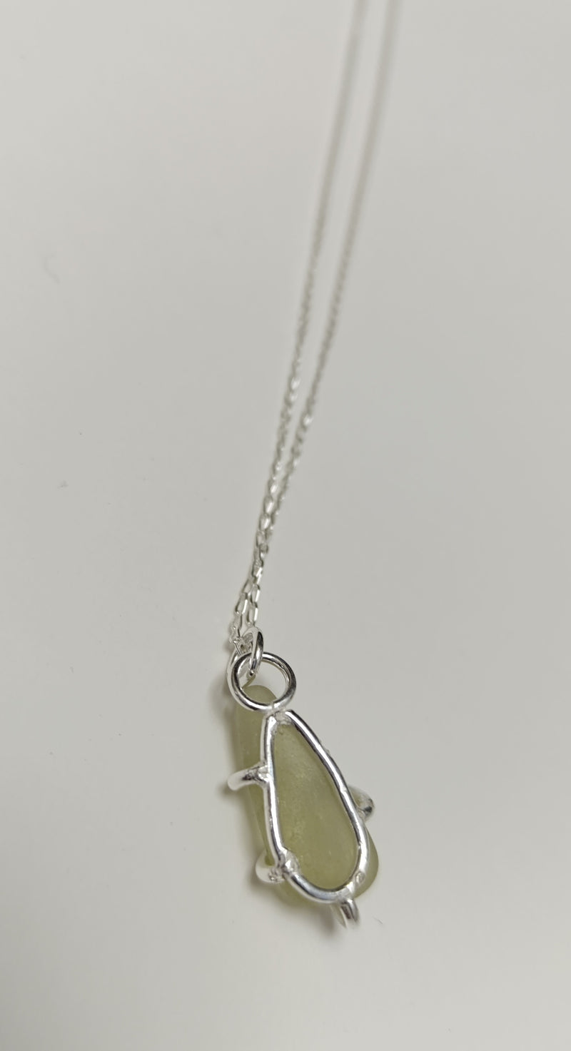 Scottish sea glass 'Roots Wrap' sterling silver pendant (green)