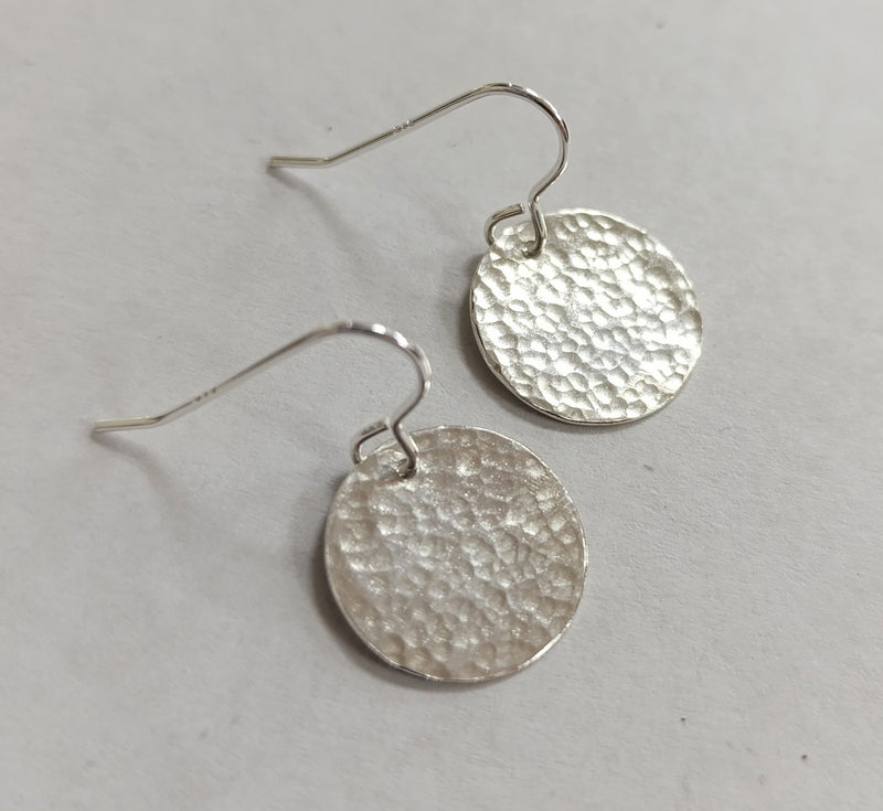 Sterling Silver hammered circle drop earrings