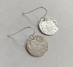 Sterling Silver hammered circle drop earrings