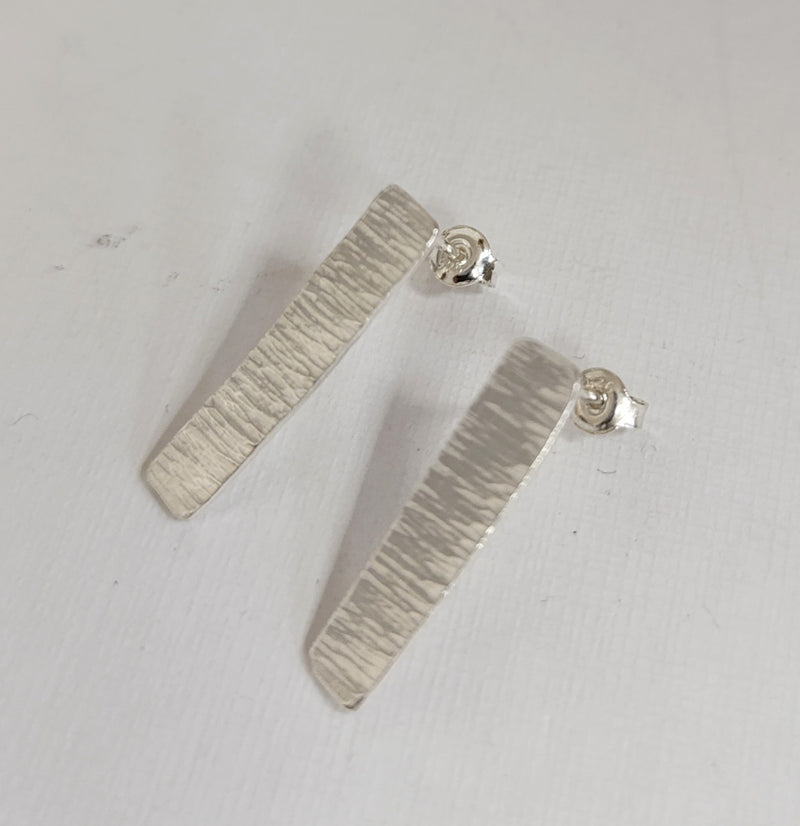 Sterling silver textured thin rectangle studs