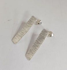 Sterling silver textured thin rectangle studs