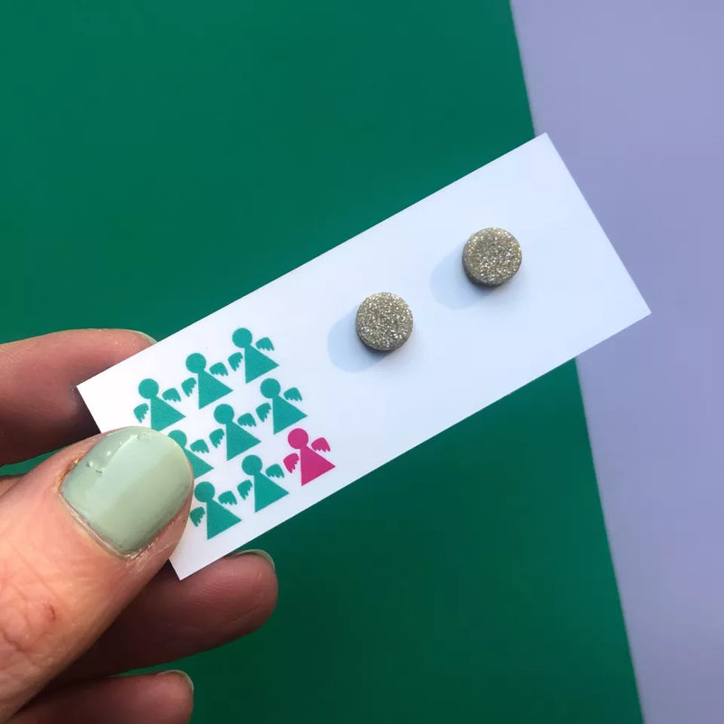 Mini circle polymer clay studs - gold glitter