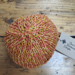 Hand knitted beanie hat - orange and yellow