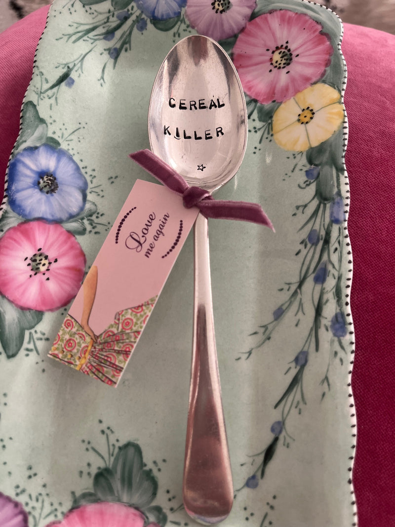 'Cereal killer' - hand stamped vintage cereal spoon