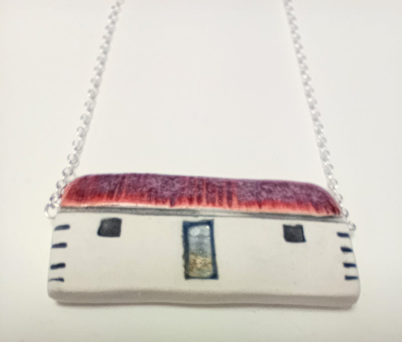 Scottish bothy ceramic pendant necklace  - burgundy tin roof