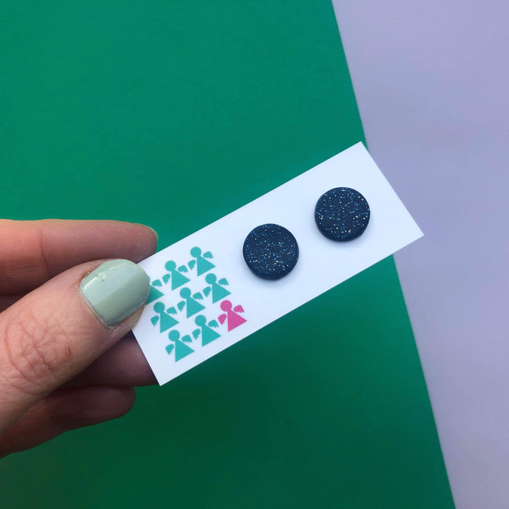 Circle polymer clay studs - navy blue glitter