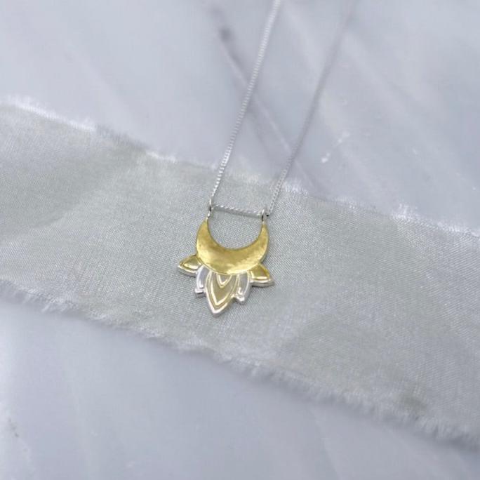 Sterling Silver & 22kt gold Crescent Moon pendant