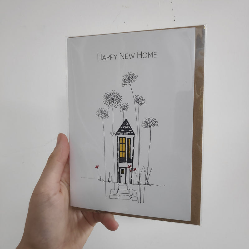 Happy new home tall flowers card