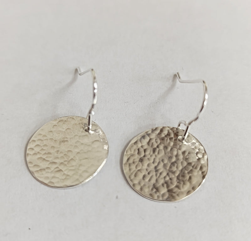 Sterling Silver hammered circle drop earrings