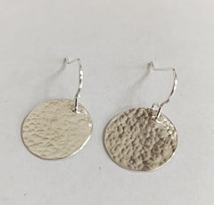 Sterling Silver hammered circle drop earrings