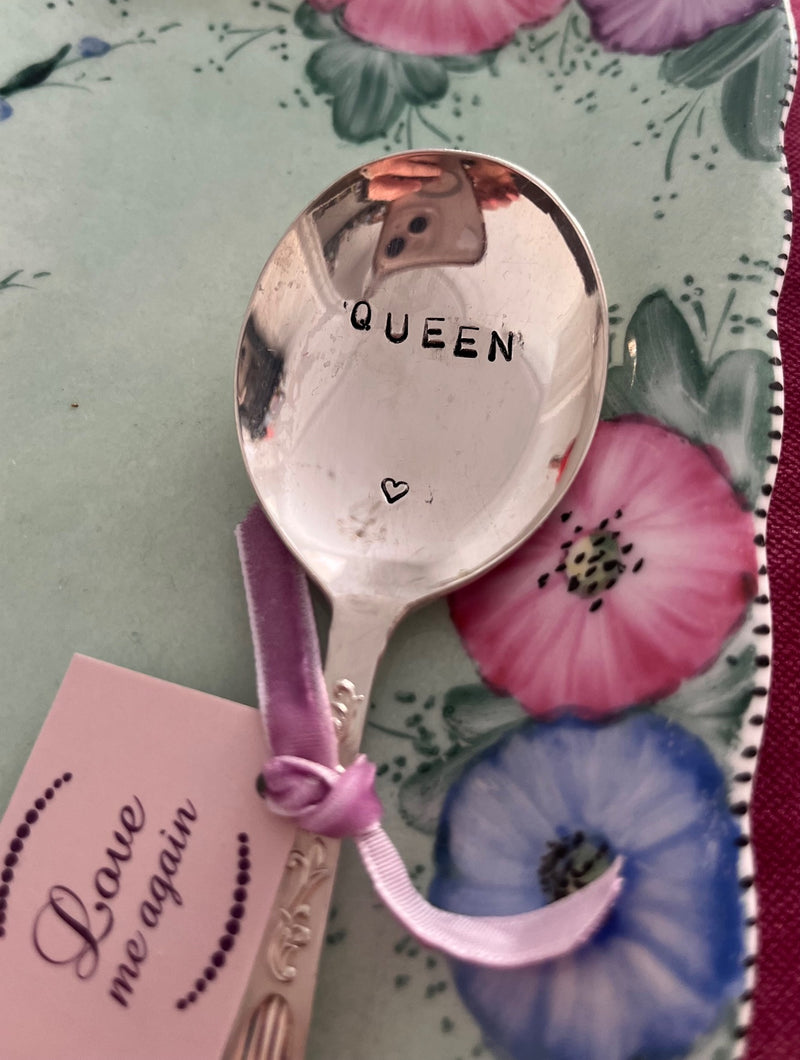 'Queen' - hand stamped vintage teaspoon
