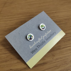 Sterling silver & enamel colourful studs - mosaic greens and red