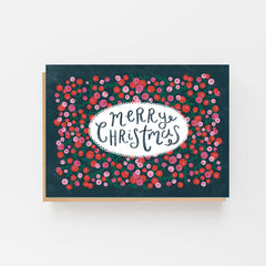 Merry Christmas berries card - dark green