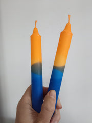 Orange & blue ombre dinner candles