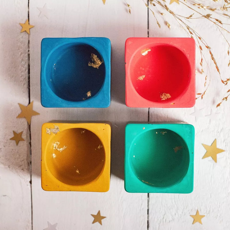 Bright & gold leaf jesmonite tea light holder (choice of 4 colours)
