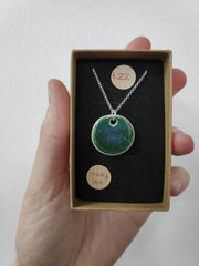 Ceramic green circle pendant necklace