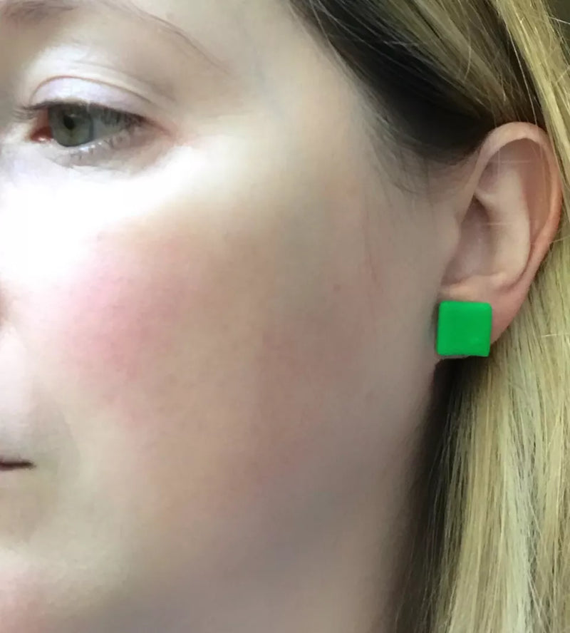 Square polymer clay studs - green