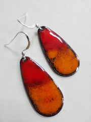 Enamelled orange & red ombre 'lava' teardop earrings
