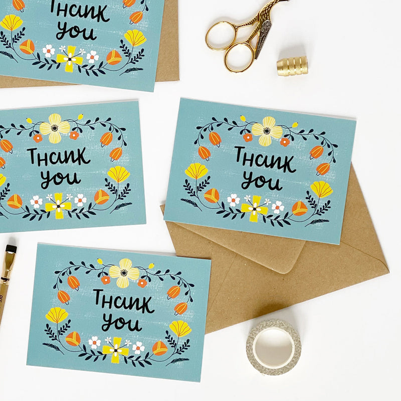 Pack of 8 Thank you Folk Colour card set