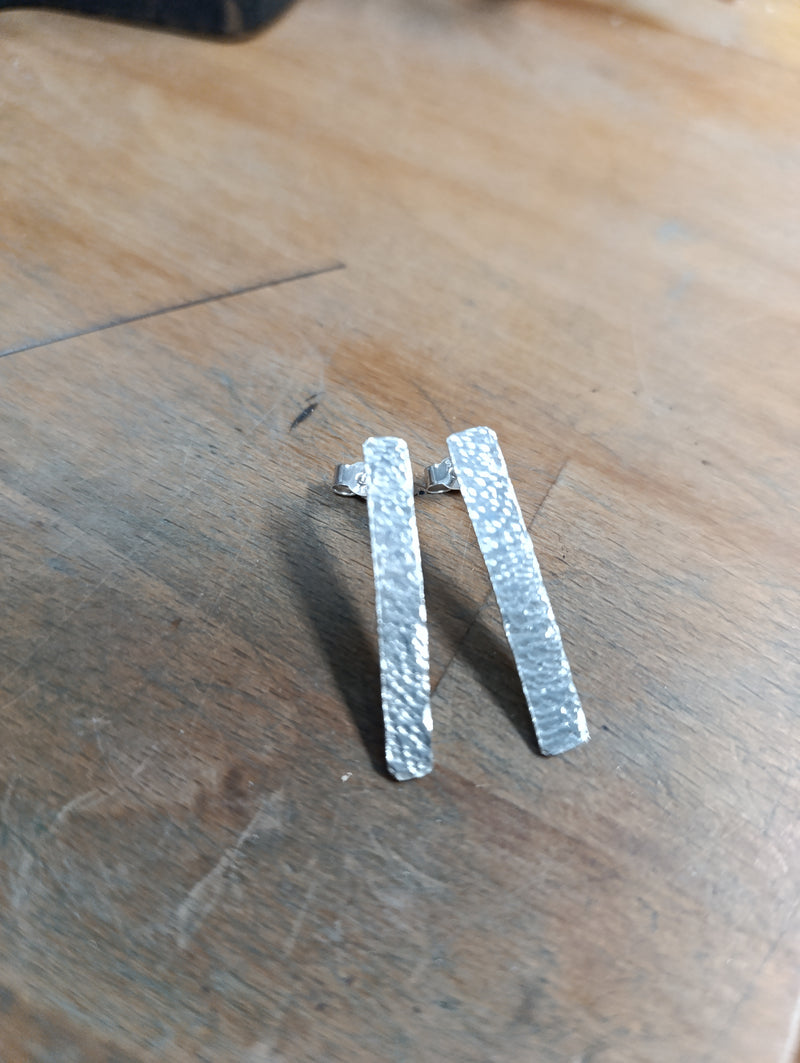 Sterling silver textured rectangle studs