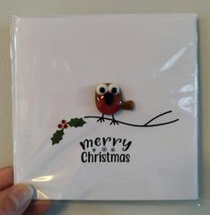 Glass robin Christmas card