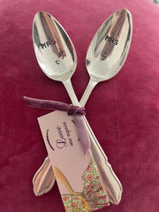 'Mrs & Mrs' hand stamped vintage teaspoons set