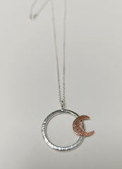 Sterling Silver hoop pendant with copper crescent