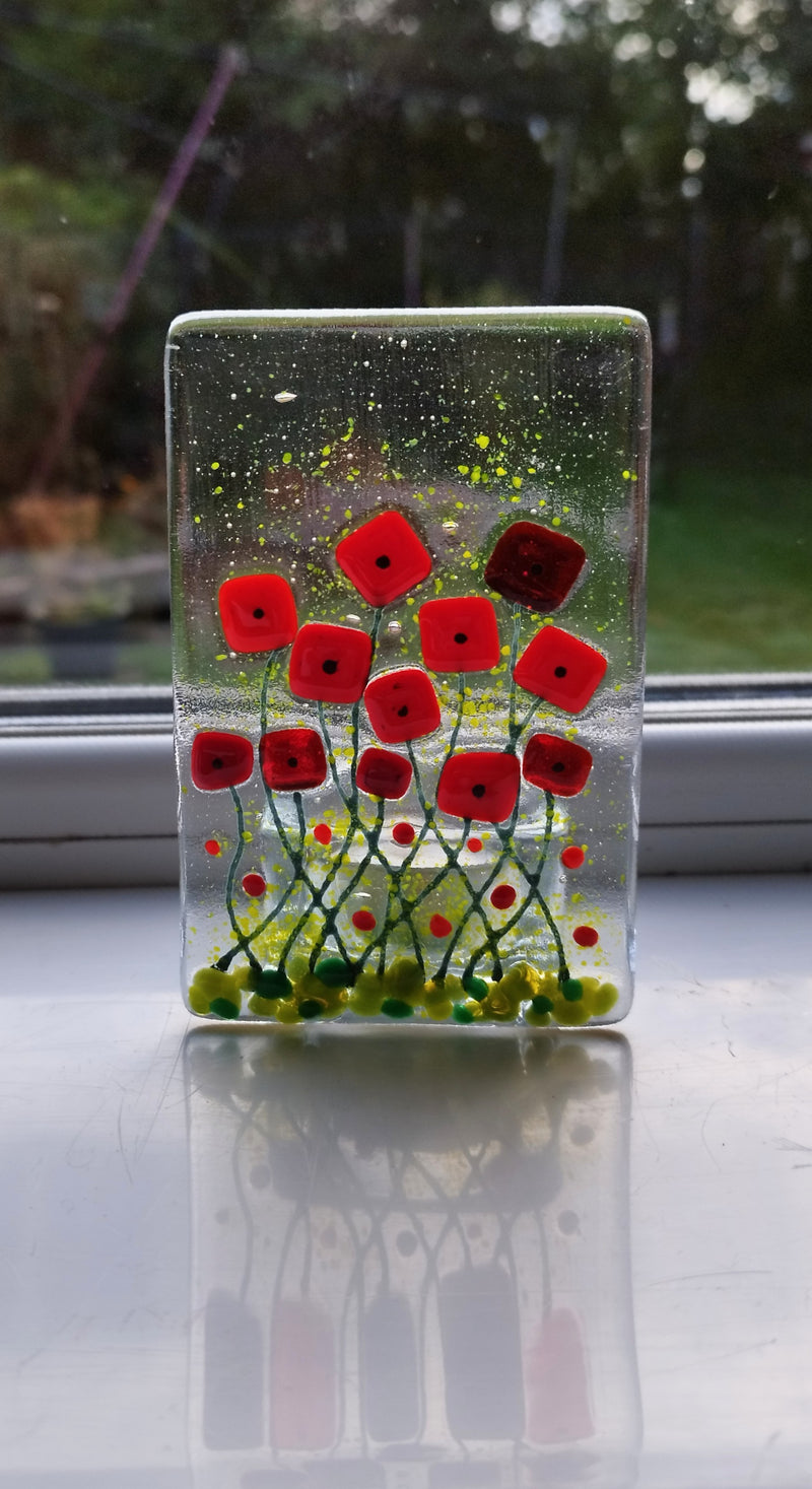 Poppy field glass tealight holder