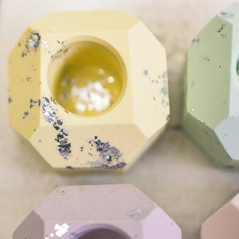 Pastel & silver leaf dinner candle holder (choice of 4 colours)