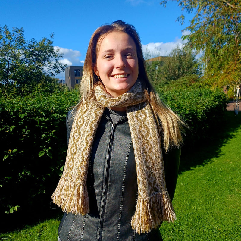 Knitted moss and natural Shetland Wool scarf - Templeton's Venetian Balcony