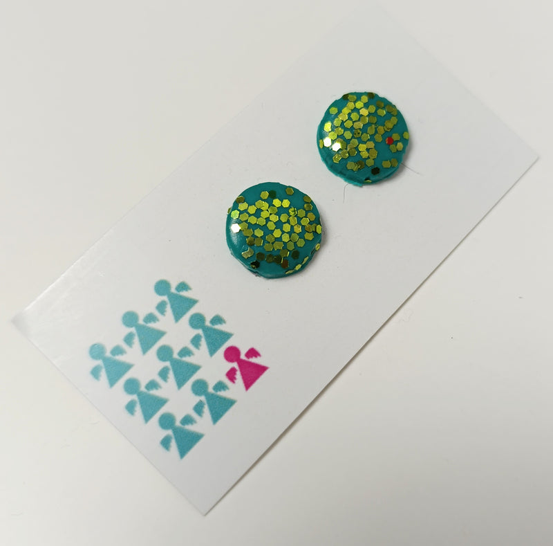 Circle polymer clay studs - jade glitter