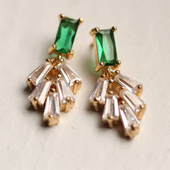 Emerald green Baguette Art Deco crystal earrings